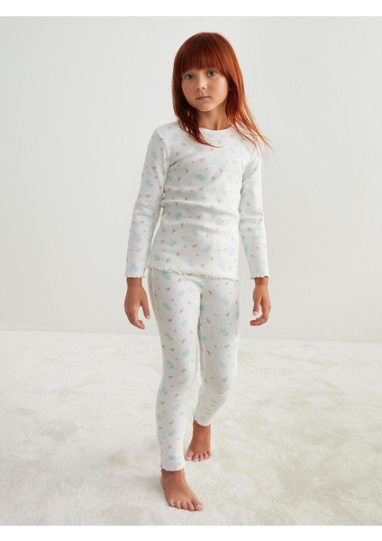 Yeni Sezon Bisiklet Yaka Çiçekli Kız Çocuk Pijama Takımı
