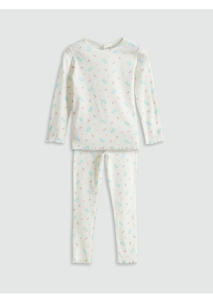 Yeni Sezon Bisiklet Yaka Çiçekli Kız Çocuk Pijama Takımı fırsatları
