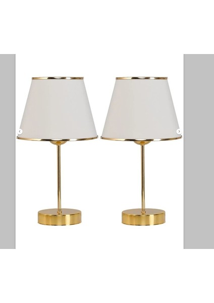 Mirza 2'li Metal Ayaklı Gold Abajur Masa Lambası Krem Ev Aydınlatma