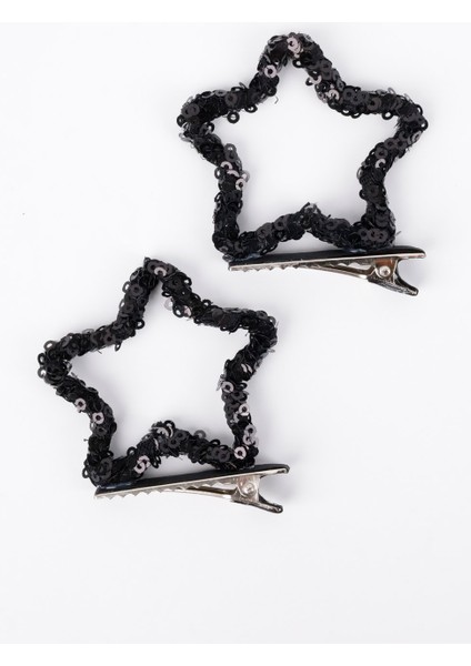 Siyah Payetli Yıldız İkili Kız Çocuk Klips Toka modelleri