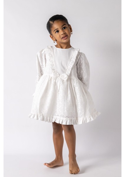 Beyaz Uzun Kollu Fisto Kız Çocuk Elbise - Adele indirimleri