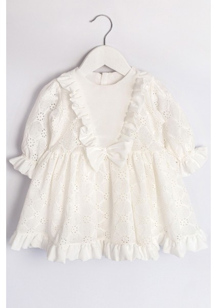 Beyaz Uzun Kollu Fisto Kız Çocuk Elbise - Adele