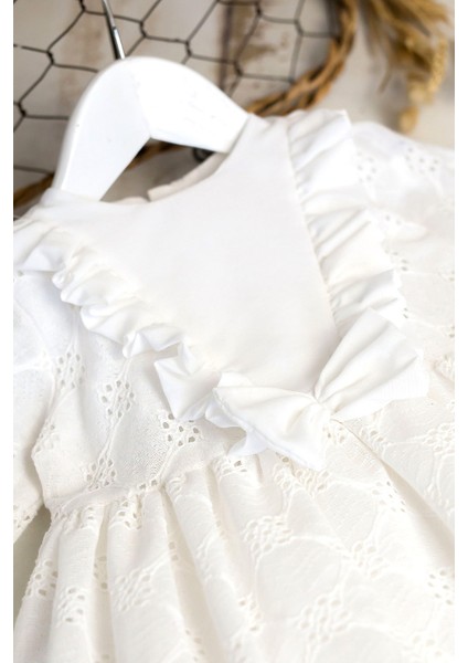 Beyaz Uzun Kollu Fisto Kız Çocuk Elbise - Adele