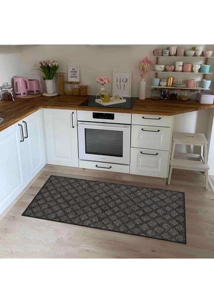 Alcaraz Geometrik Antrasit Polyester ve Pamuklu Yıkanabilir Kaydırmaz Taban Dijital Baskı Halı fırsatları