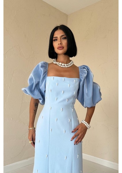 Bebe Mavi Işlemeli Kolu Garnili Elbise fiyatları