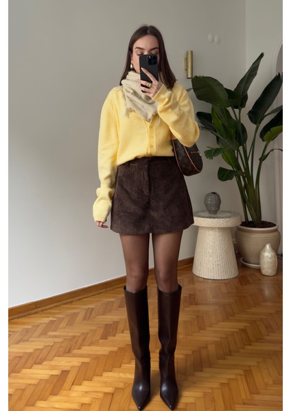 Kadife Özel Tasarım Şort Etek- Kahverengi fiyatları