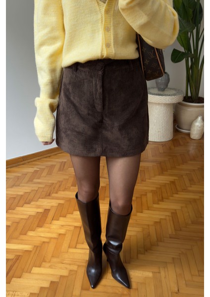 Kadife Özel Tasarım Şort Etek- Kahverengi fırsatları