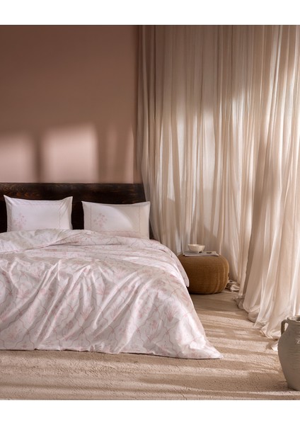 Rotule Tek Kişilik %100 Pamuk Ranforce Baskılı Nevresim Takımı - Pudra