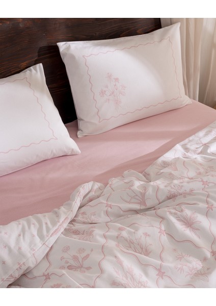 Rotule Tek Kişilik %100 Pamuk Ranforce Baskılı Nevresim Takımı - Pudra modelleri