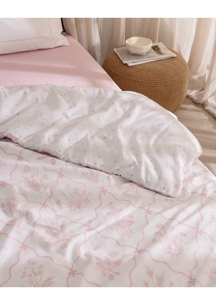 Rotule Tek Kişilik %100 Pamuk Ranforce Baskılı Nevresim Takımı - Pudra indirimleri