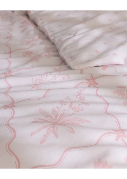 Rotule Tek Kişilik %100 Pamuk Ranforce Baskılı Nevresim Takımı - Pudra