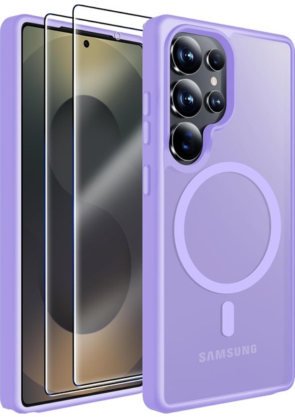 Samsung Galaxy S24 Ultra Uyumlu Ekran Koruyucu Kılıf Magsafe Sarj Desteği Kamera Çıkıntılı Mat Kapak