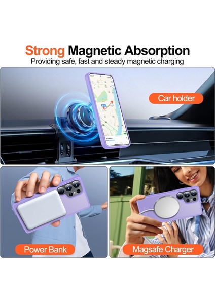 Samsung Galaxy S24 Ultra Uyumlu Ekran Koruyucu Kılıf Magsafe Sarj Desteği Kamera Çıkıntılı Mat Kapak