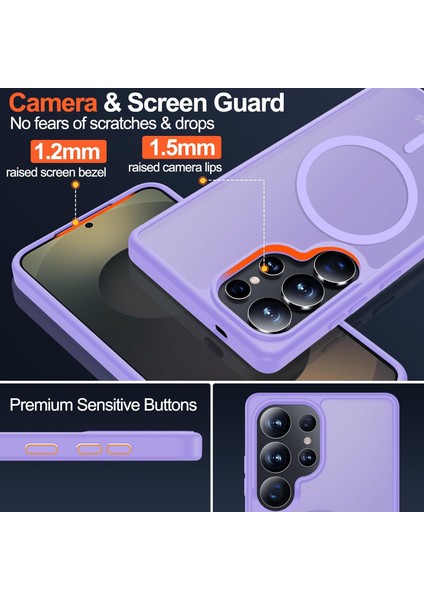 Samsung Galaxy S24 Ultra Uyumlu Ekran Koruyucu Kılıf Magsafe Sarj Desteği Kamera Çıkıntılı Mat Kapak