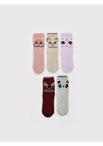 Yeni Sezon Desenli Kız Çocuk Soket Çorap 5'li