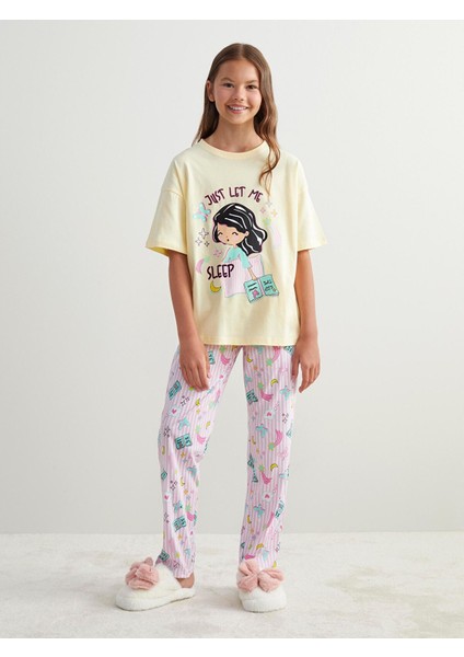 Yeni Sezon Bisiklet Yaka Kız Çocuk Pijama Takımı