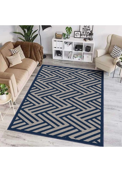 Clota Modern Lacivert Polyester ve Pamuklu Yıkanabilir Kaydırmaz Taban Dijital Baskı Halı fiyatları