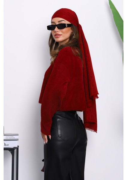 Bordo Bisiklet Yaka Angora Yumoş Crop Triko Kazak indirimleri