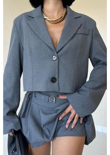 Gri Bomber Ceket ve Pileli Etek Takım modelleri