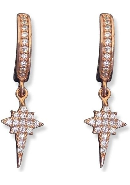 Minimal Taşlı Sallantılı Kutup Yıldızı Gümüş Halka Küpe 1.2x1.2cm