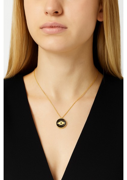 Siyah Mineli Göz Madalyon Gümüş Kolye modelleri