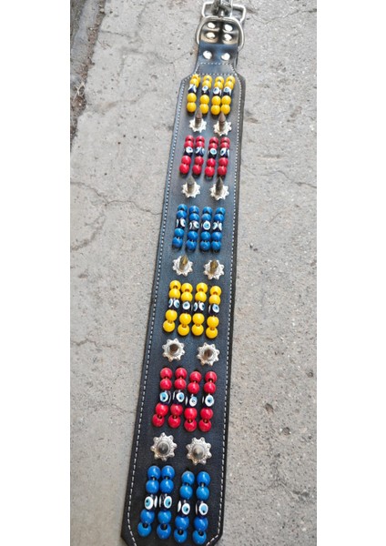 Çivili Boncuklu Deri Köpek Tasması