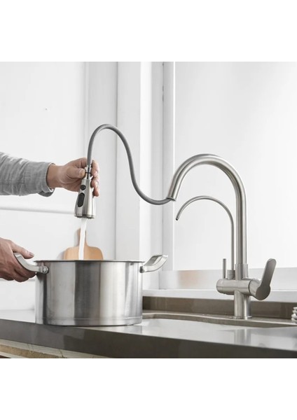 Mutfak Evye Bataryası Smart Dual Flow Su Arıtma Çıkışlı Mat Nikel Dokunmatik Spiralli 7 Yıl Garanti fiyatları