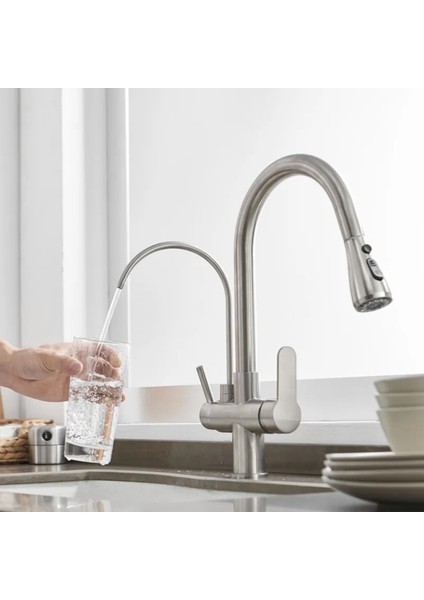 Mutfak Evye Bataryası Smart Dual Flow Su Arıtma Çıkışlı Mat Nikel Dokunmatik Spiralli 7 Yıl Garanti modelleri