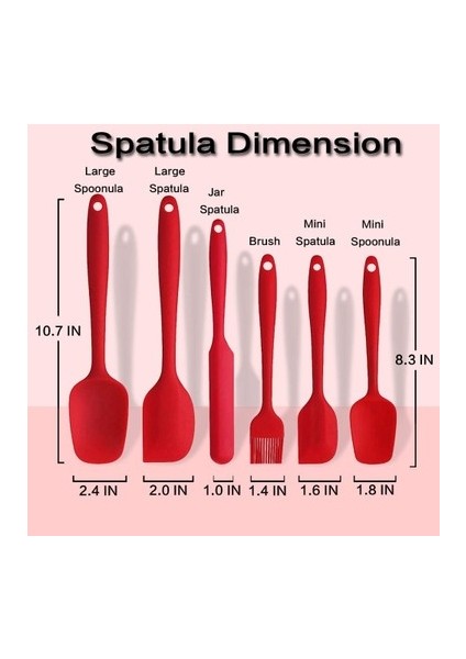 Isıya Dayanıklı Yanmaz Yapışmaz Silikon Spatula Seti 6 Parça Kırmızı