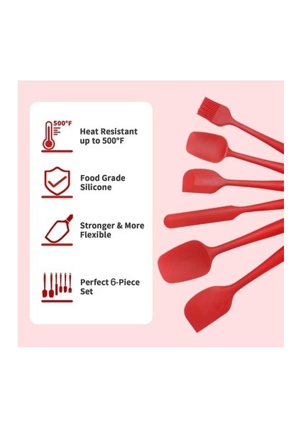 Isıya Dayanıklı Yanmaz Yapışmaz Silikon Spatula Seti 6 Parça Kırmızı fiyatları