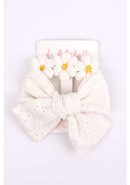 Ekru Fisto Fiyonk Örgü Çiçek 2'li Klips Toka fırsatları