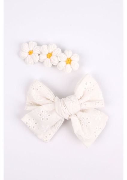 Ekru Fisto Fiyonk Örgü Çiçek 2'li Klips Toka indirimleri