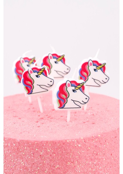 Beyaz Unicorn Figürlü 5'li Mum