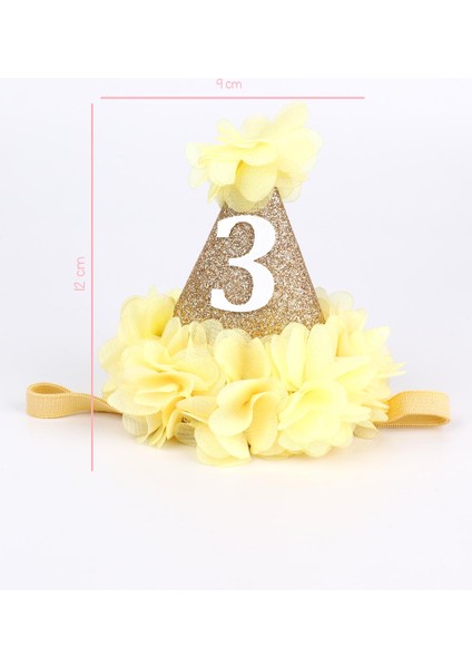 Sarı 3 Yaş Huni Doğum Günü Tacı