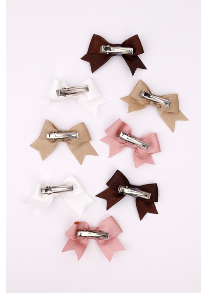 Çok Renkli Toprak Tonları 8'li Kurdele Fiyonk Klips Toka Set