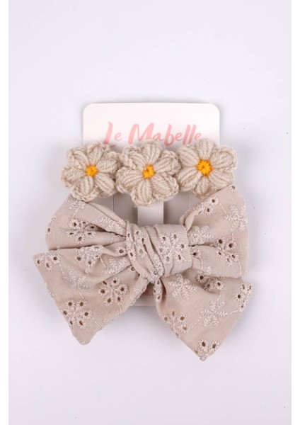 Bej Fisto Fiyonk Örgü Çiçek 2'li Klips Toka fırsatları