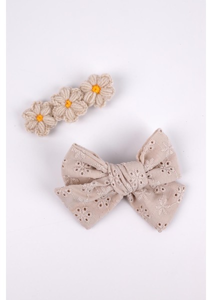 Bej Fisto Fiyonk Örgü Çiçek 2'li Klips Toka indirimleri