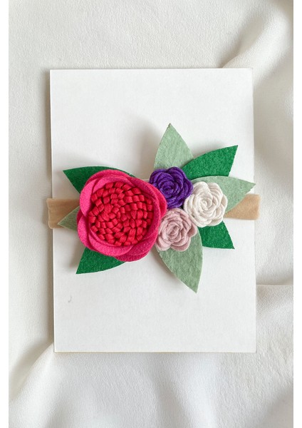 Fuşya Çiçek Bahçesi Keçe Saç Bandı