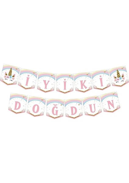 Pembe Unicorn Detaylı İyi ki Doğdun Banner modelleri