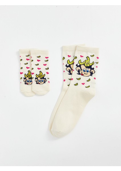 Yeni Sezon Nostaljik Maymun Baskılı Anne Bebek Soket Çorap