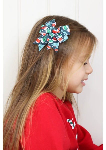 Lacivert Çam Ağacı Desenli 2'li Kız Çocuk Fiyonk Klips Toka indirimleri