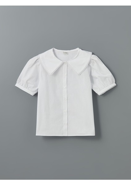 Yeni Sezon Regular Fit Poplin Pencere Işlemeli Kız Çocuk Gömlek