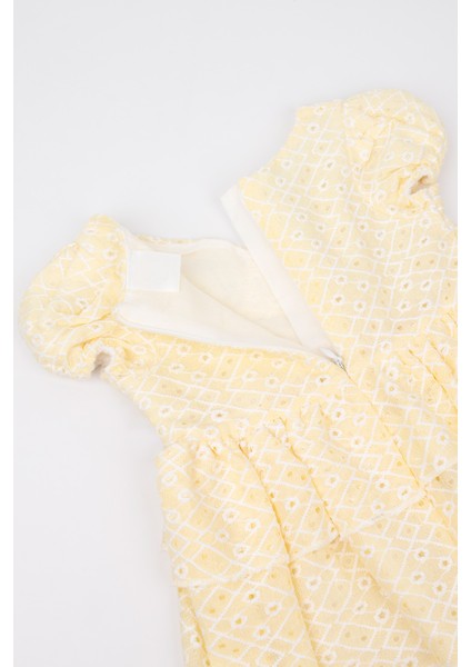 Sarı Beli Fırfırlı Dantel Detaylı Kız Bebek Elbise - Elba fırsatları