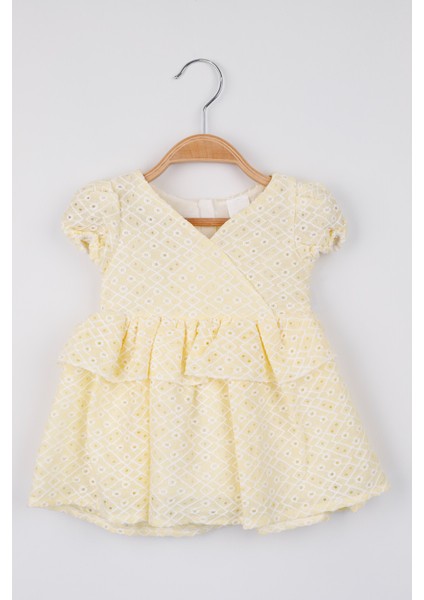 Sarı Beli Fırfırlı Dantel Detaylı Kız Bebek Elbise - Elba indirimleri