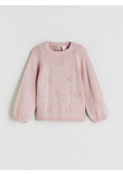 Yeni Sezon Çiçek Aplikeli Kız Çocuk Triko Kazak
