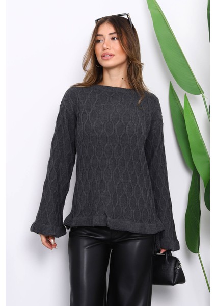 Füme Bel ve Kol Ucu Fırfırlı Triko Kazak modelleri