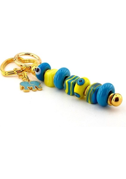 Sarı Mavi Murano Cam Nazar Boncuklu Çanta Süsü Fil Charm Anahtarlık KY057 modelleri