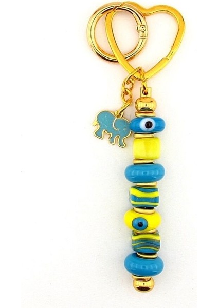Sarı Mavi Murano Cam Nazar Boncuklu Çanta Süsü Fil Charm Anahtarlık KY057 fırsatları