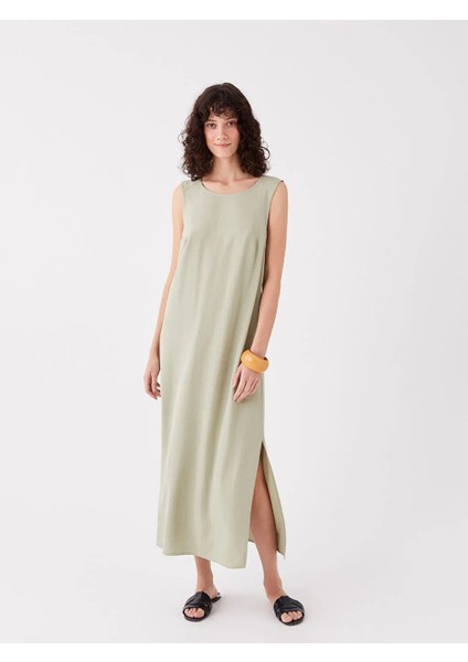 Lcw Vision U Yaka Düz Keten Karışımlı Elbise