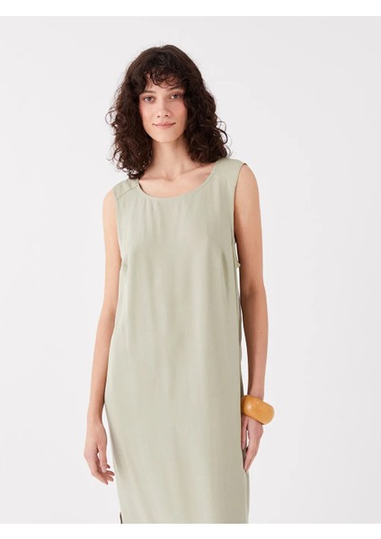 Lcw Vision U Yaka Düz Keten Karışımlı Elbise modelleri
